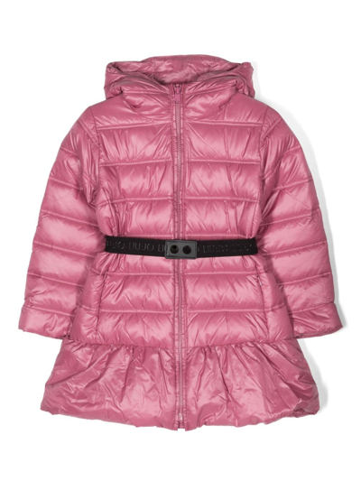 Liu •jo Kids' Quilted Hooded Coat In Pink