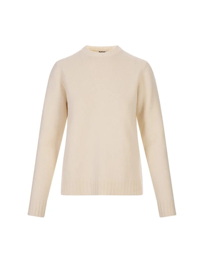 Jil Sander Beige Crew Neck Sweater In White