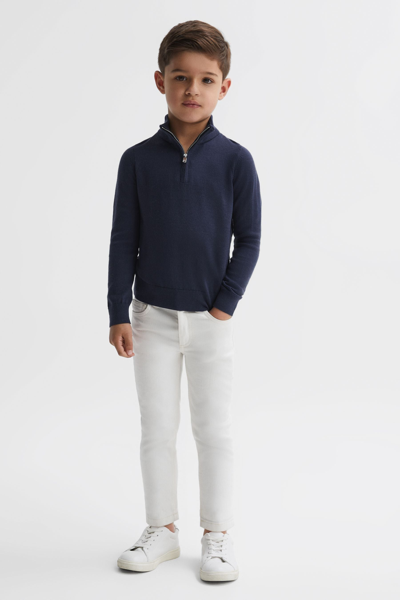 Reiss Blackhall - Eclipse Blue Merino Wool Zip Neck Jumper, Uk 10-11 Yrs In Eclipse Blue