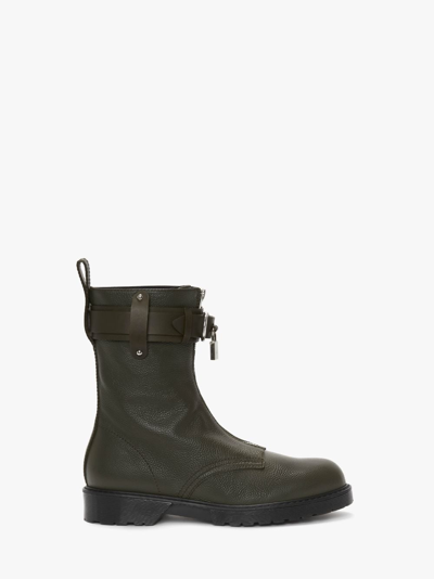 Jw Anderson Padlock Ankle Boots In Green