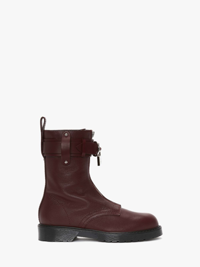 Jw Anderson Padlock Combat Boots In Red