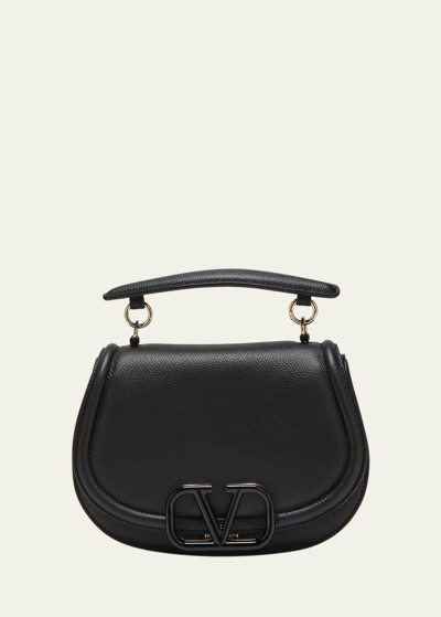 Valentino Garavani Vsling Saddle Leather Shoulder Bag In Black