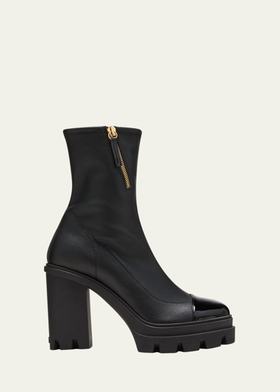 Giuseppe Zanotti Mixed Leather Cap-toe Platform Booties In Nero