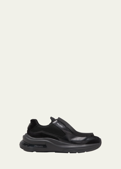 Prada Men's Systeme Spaz Mesh Sneakers In Black