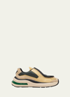 Prada Men's Systeme Suede And Mesh Sneakers In Beige/green