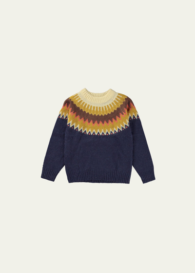 Molo Kid's Bae Wool Zig Zag Sweater In Cozy Sun