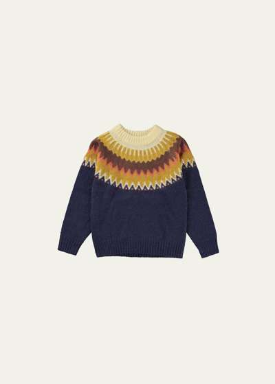 Molo Kid's Bae Wool Zig Zag Sweater In Yellow & Orange