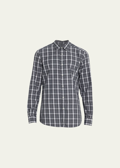 Zegna Men's Cotton Check Sport Shirt In Gry Sld