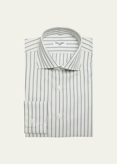 Cesare Attolini Men's Cotton Multi-stripe Dress Shirt In 031-grey