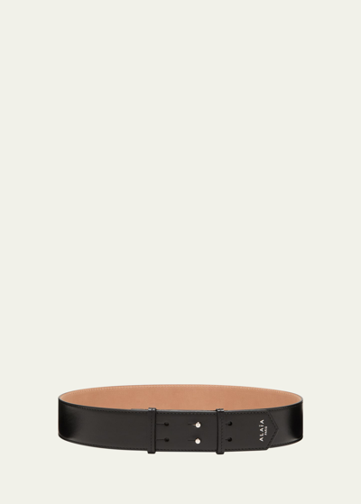 Alaïa Logo Detail Thin Leather Belt In Noir