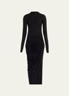 HELMUT LANG LONG-SLEEVE RUCHED BODYCON MAXI DRESS