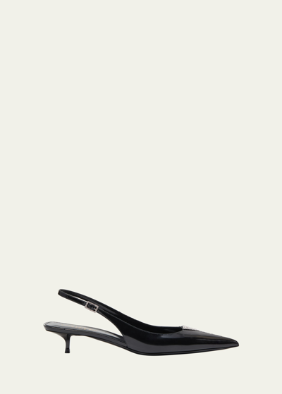 Saint Laurent Women's Cherish Slingback Pumps In Glazed Leather With Rhinestones In Black