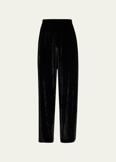 Balenciaga Men's Velvet Straight-leg Sweatpants In Noir