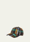 Grevi Men's Plaid-print Wool Baseball Cap In Green Multi