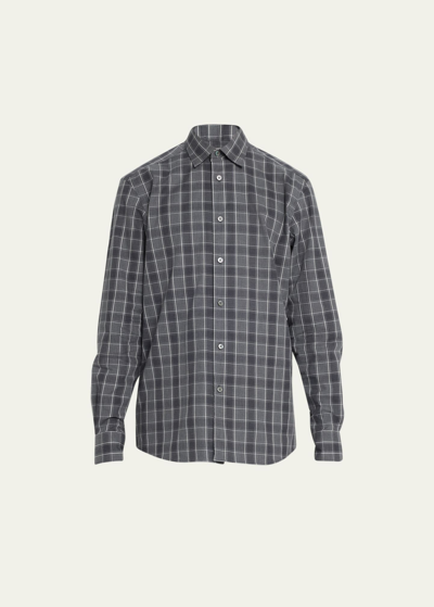 Zegna Men's Cotton Flannel Sport Shirt In Gry Sld