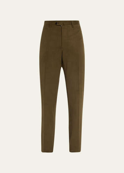 Cesare Attolini Men's Winter Twill Dress Pants In V31-olive