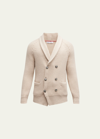 BRUNELLO CUCINELLI MEN'S HOLLYWOOD GLAMOUR CASHMERE DOUBLE-BREASTED CARDIGAN