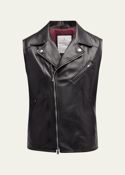 Brunello Cucinelli Men's Hollywood Glamour Leather Moto Vest In Black