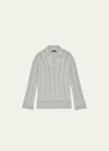 THEORY KARENIA WOOL-CASHMERE COLLARED CABLE-KNIT SWEATER