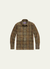 Ralph Lauren Men's Barron Plaid-print Suede Overshirt In Olive Multi
