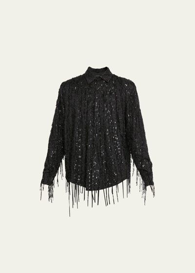 Amiri Sequin-embellished Straight-point Collar Shirt In Alabaster