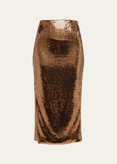 Veronica Beard Holmes Sequin Midi Pencil Skirt In Bronze
