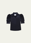 Frame Gillian Three-quarter Sleeve Silk Button-up Shirt In Navy
