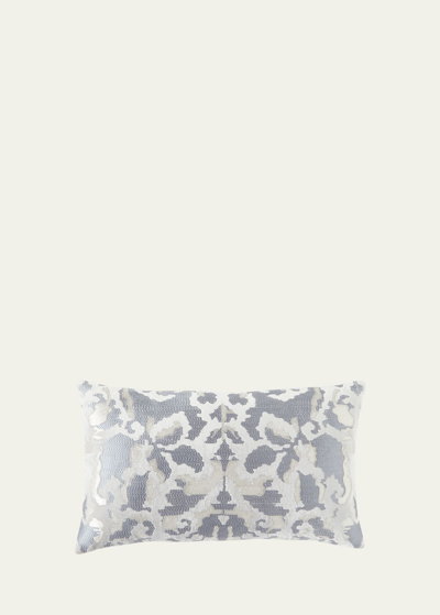 Callisto Home Ikat Velvet Decorative Pillow - 14" X 24" In Silver