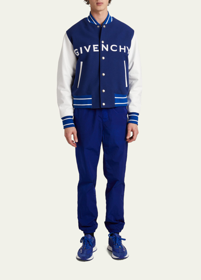 Givenchy Men's Wool & Leather Varsity Jacket In White/blue