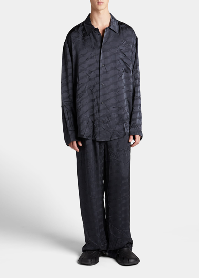 Balenciaga Men's Bb Logo Jacquard Pajama Shirt In Charcoal