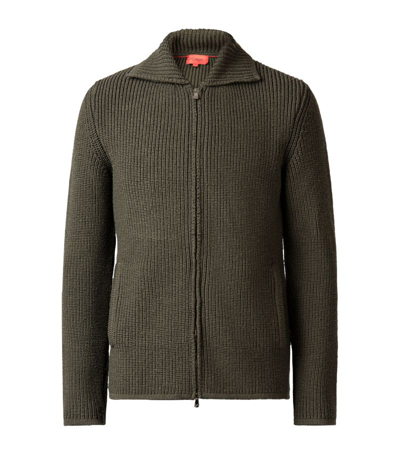 Isaia Wool Knitted Zip-up Sweater In Green