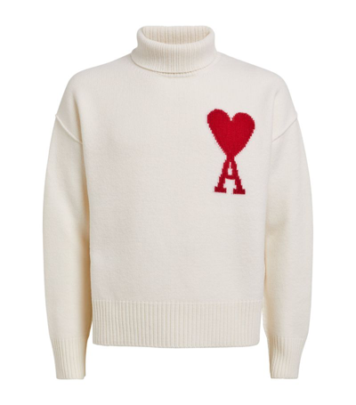 Ami Alexandre Mattiussi Ami De Caur Wool Turtleneck Sweater In White