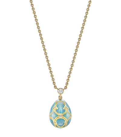 Fabergé Women's Heritage 18k Yellow Gold, Diamond & Turquoise Guilloché Enamel Petite Egg Pendant Necklace