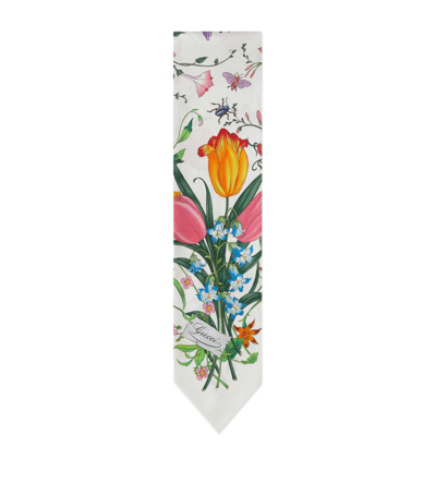 Gucci Flora Print Silk Scarf In White