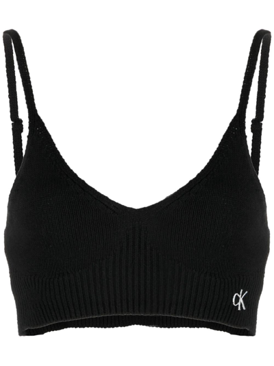 Calvin Klein Jeans Est.1978 Logo-embroidery Knitted Bralette In Black