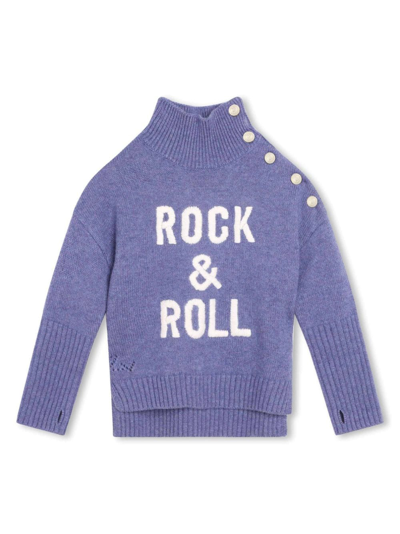 Zadig & Voltaire Kids' Embroidered Wool Blend Knit Jumper In Light Purple