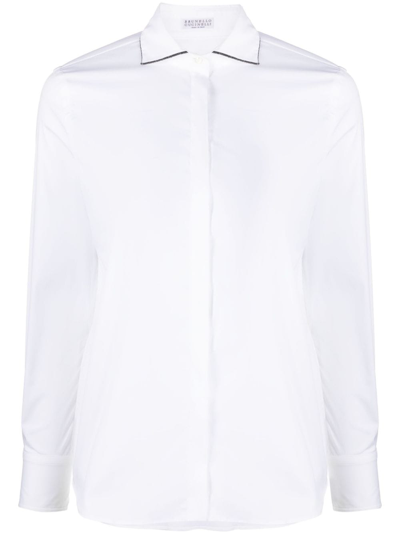 Brunello Cucinelli Monili-trim Long-sleeve Shirt In White