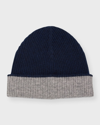 Neiman Marcus Men's Double-face Cashmere Beanie Hat In Blue/gray