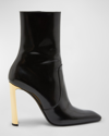 SAINT LAURENT AUTEUIL LEATHER METAL-HEEL BOOTIES