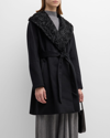 SOFIA CASHMERE CASHMERE BELTED WRAP COAT WITH CURLY SHEARLING COLLAR