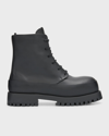 Ferragamo Men's Lug-sole Leather Combat Boots In Nero