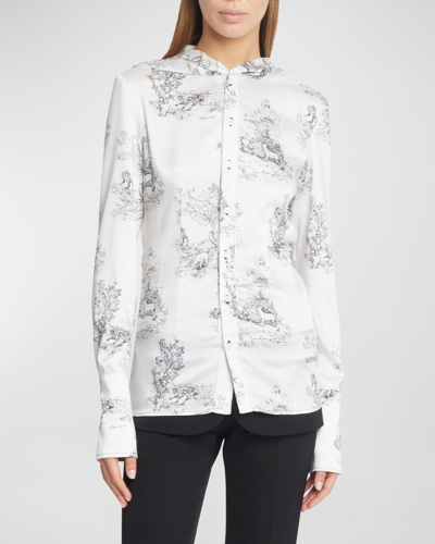 Coperni Toile De Jouy Print Hooded Button-up Shirt In White Black