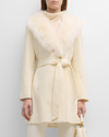 SOFIA CASHMERE BELTED WRAP COAT WITH CASHMERE SHEARLING COLLAR