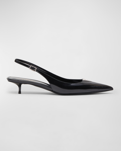 SAINT LAURENT CHERISH PATENT KITTEN-HEEL SLINGBACK PUMPS