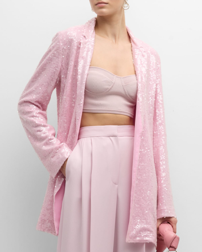 Lapointe Sequin-embellished Notched-collar Blazer In Rosa