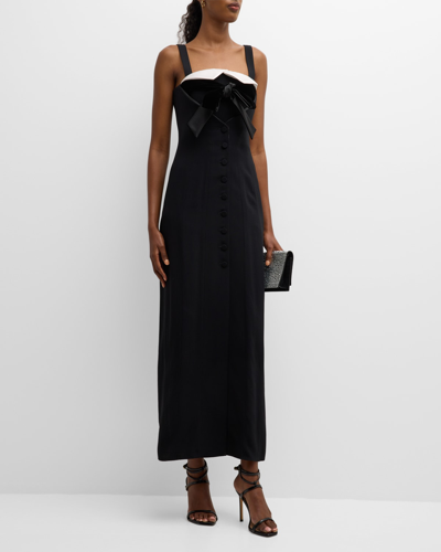 Emporio Armani Two-tone Satin Tuxedo Maxi Dress In Solid Black