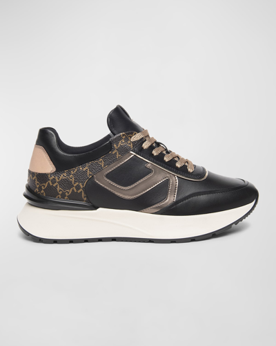 Nerogiardini Logo Mixed Leather Retro Sneakers In Black