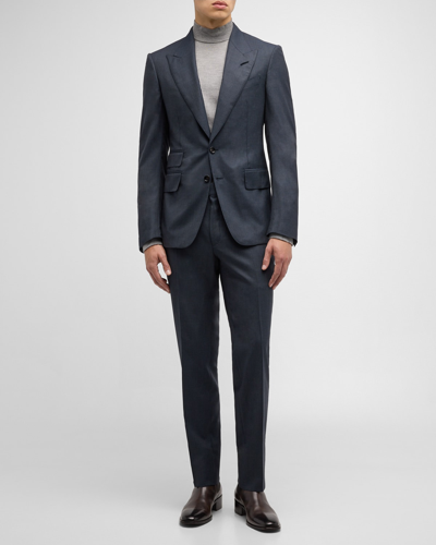 Tom Ford Shelton Slim-fit Silk, Wool And Mohair-blend Hopsack Suit Jacket In Blue