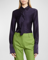 Victoria Beckham Ruffle Detail Collared Shirt In Blackberry