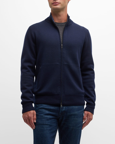 Neiman Marcus Men's Double-knit Wool Full-zip Jacket In Navy
